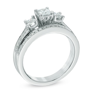 0.60 CT. T.W. Princess-Cut Diamond Past Present Future® Bridal Set in 14K White Gold