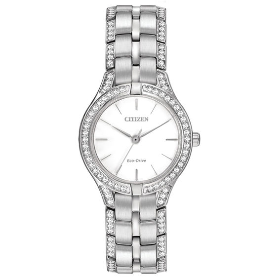 Peoples Jewellers Ladies Citizen Eco Drive Crystal Watch and Bracelet Set Model FE2060 61A Scarborough Town Centre