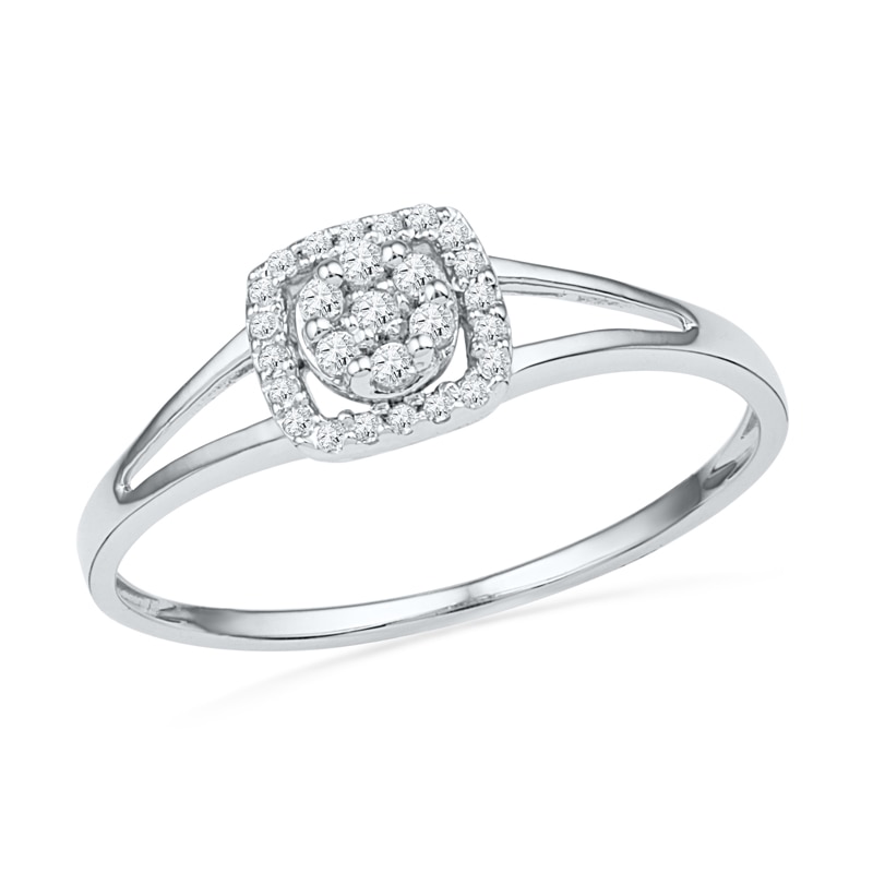 0.10 CT. T.W. Multi-Diamond Square Frame Promise Ring in 10K White Gold|Peoples Jewellers