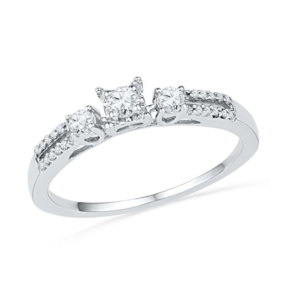 0.25 CT. T.W. Diamond Three Stone Split Shank Promise Ring in 10K White Gold