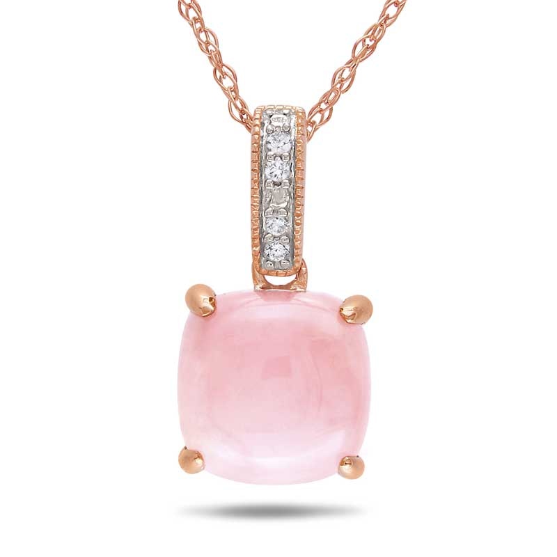 8.0mm Cushion-Cut Pink Opal and Diamond Accent Pendant in 10K Rose Gold - 17"|Peoples Jewellers