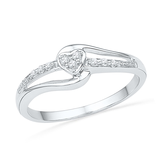 Diamond Accent Heart Split Shank Promise Ring in 10K White Gold