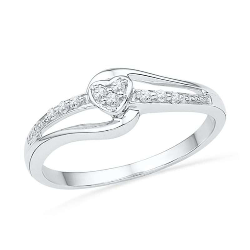 diamond accent split shank promise ring in 10k white gold