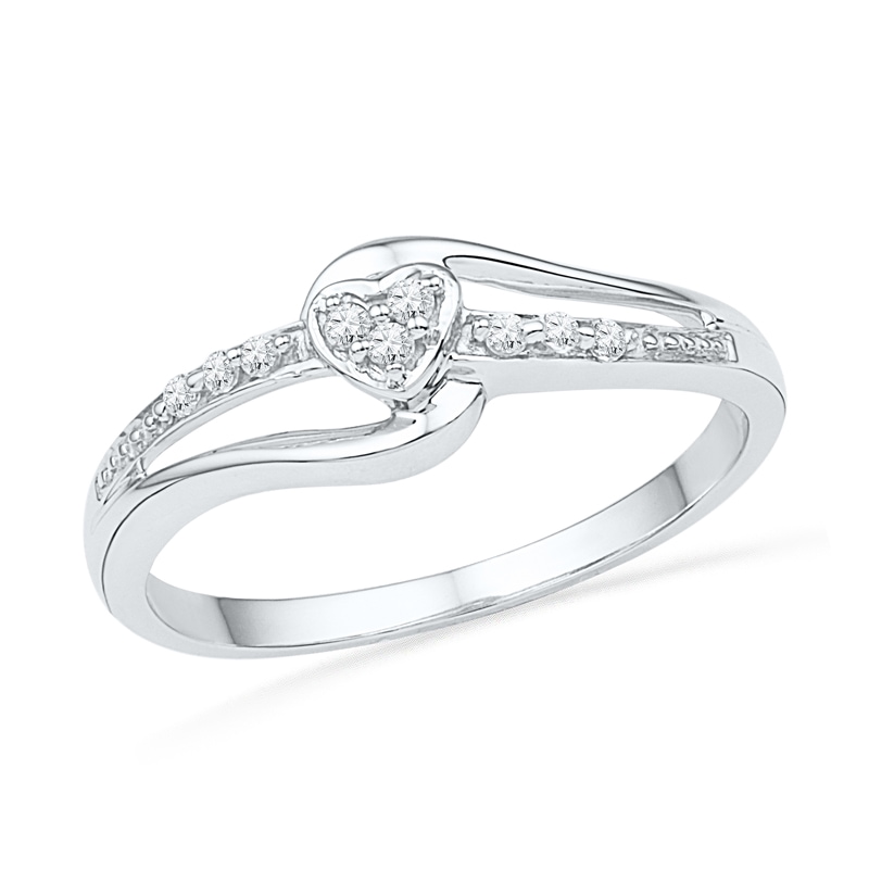 Diamond Accent Heart Split Shank Promise Ring in 10K White Gold|Peoples Jewellers