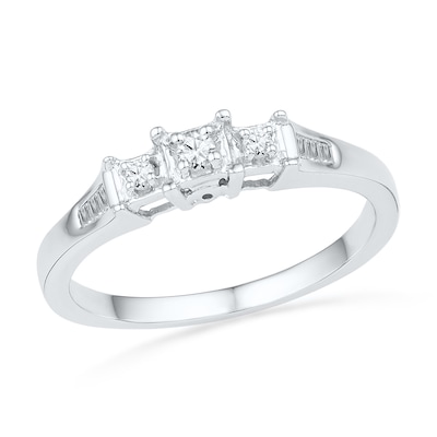 0.13 CT. T.W. Diamond Three Stone Promise Ring in 10K White Gold