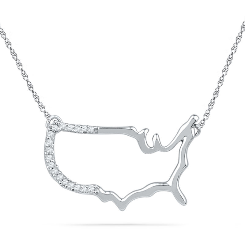 Main Image 1 of Diamond Accent United States Outline Necklace in Sterling Silver