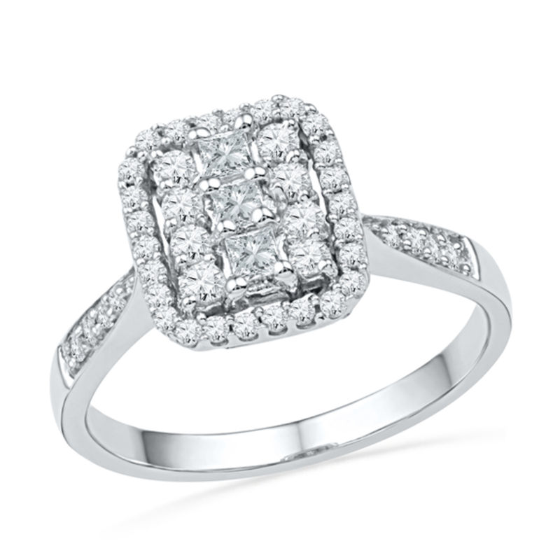 0.50 CT. T.W. Diamond Cluster Square Frame Ring in 10K White Gold|Peoples Jewellers