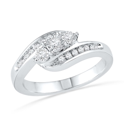 0.20 CT. T.W. Diamond Three Stone Bypass Promise Ring in 10K White Gold