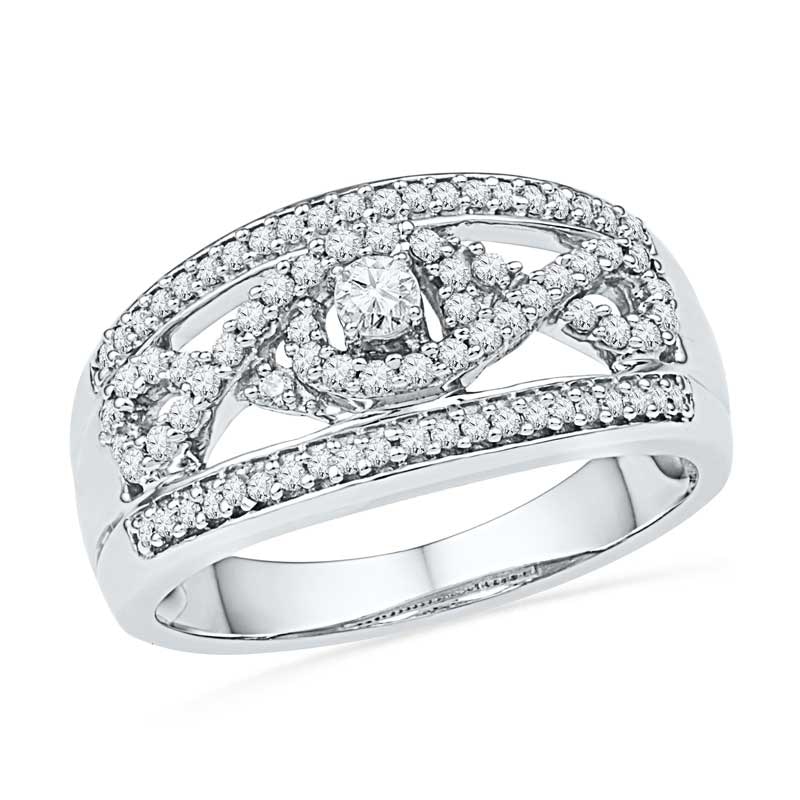 0.40 CT. T.W. Diamond Centre Braid Band in 10K White Gold|Peoples Jewellers