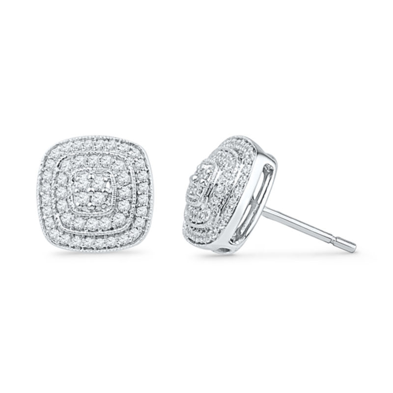 0.50 CT. T.W. Diamond Layered Square Stud Earrings in 10K White Gold|Peoples Jewellers