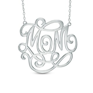 Script Monogram "Mom" Necklace in Sterling Silver