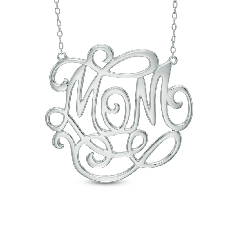 Script Monogram "Mom" Necklace in Sterling Silver|Peoples Jewellers