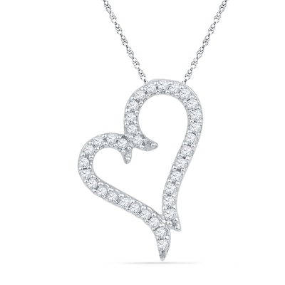 0.20 CT. T.W. Diamond Tilted Heart Pendant in 10K White Gold