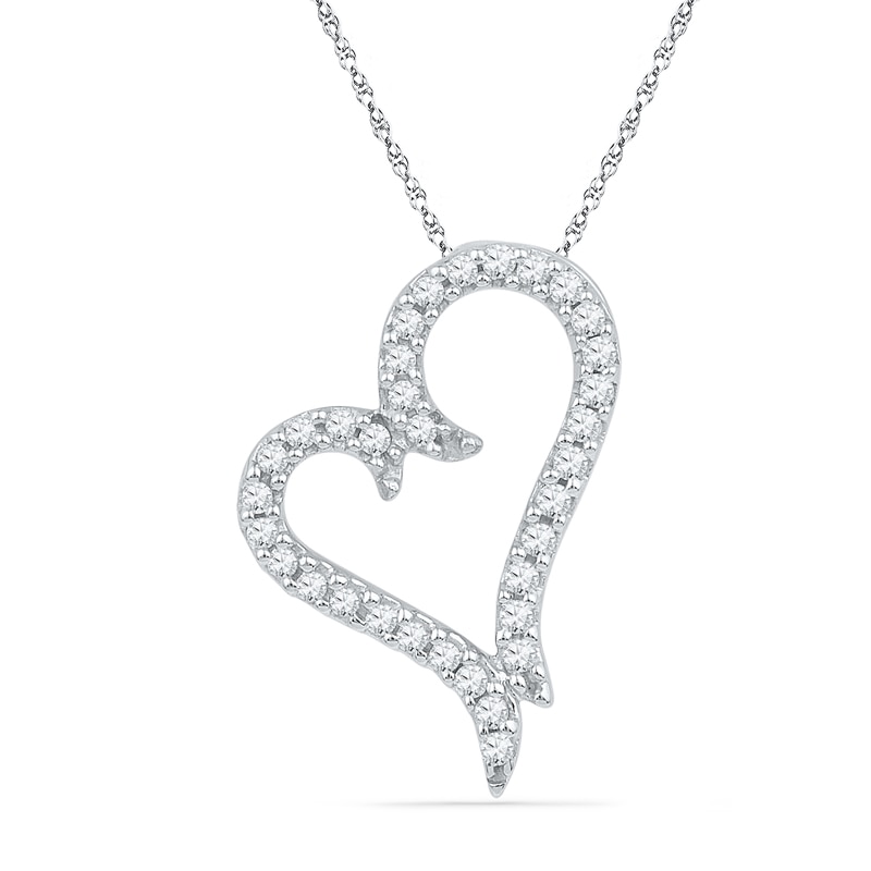 0.20 CT. T.W. Diamond Tilted Heart Pendant in 10K White Gold|Peoples Jewellers