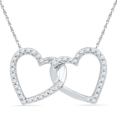 0.16 CT. T.W. Diamond Double Heart Pendant in 10K White Gold