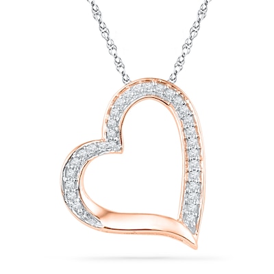 0.13 CT. T.W. Diamond Tilted Heart Pendant in 10K Rose Gold