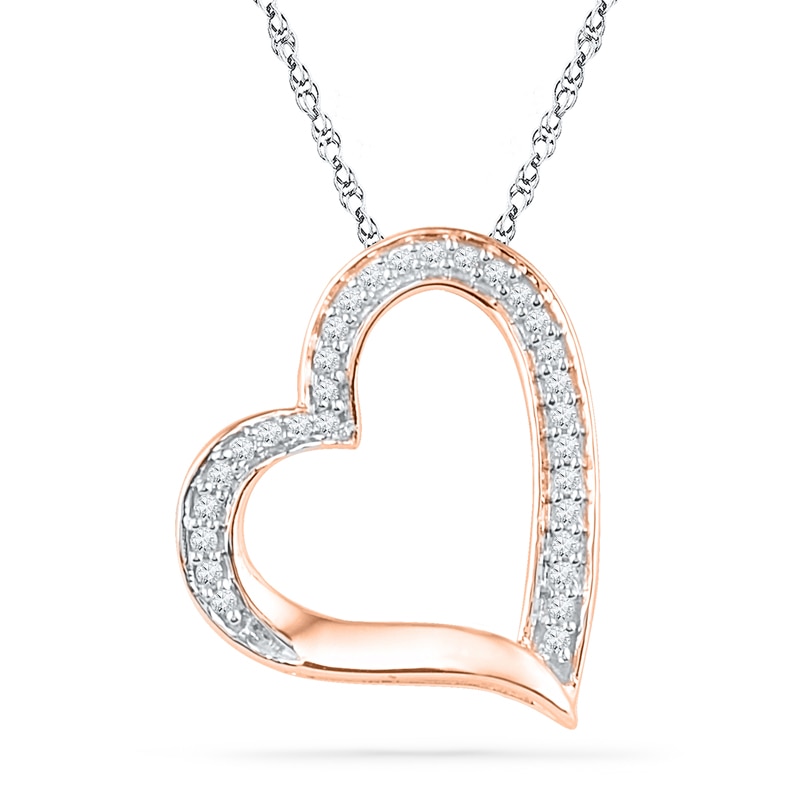 0.13 CT. T.W. Diamond Tilted Heart Pendant in 10K Rose Gold|Peoples Jewellers