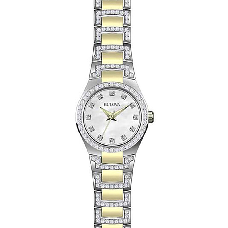 Ladies' Bulova Crystal Watch with Mother-of-Pearl Dial (Model: 98L198)