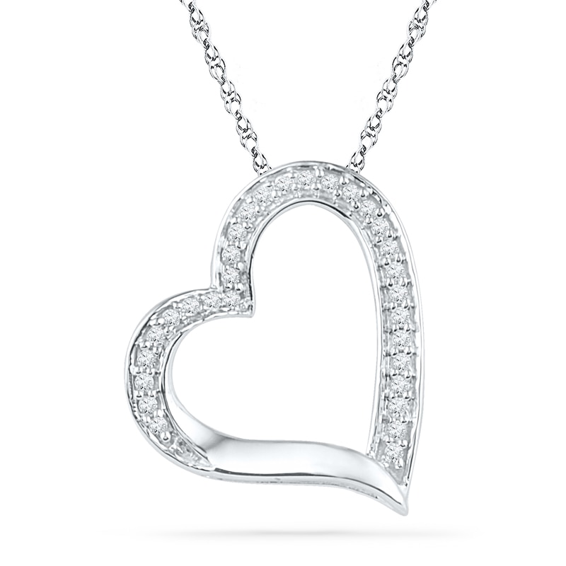 0.13 CT. T.W. Diamond Tilted Heart Pendant in 10K White Gold|Peoples Jewellers