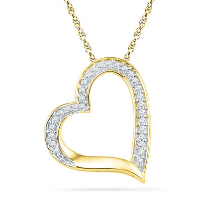 0.13 CT. T.W. Diamond Tilted Heart Pendant in 10K Gold