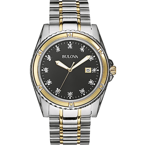 Men's Bulova Diamond Accent Watch with Black Dial (Model: 98D122)