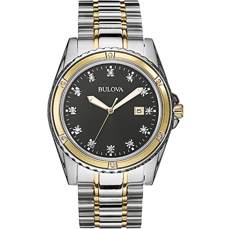 Men's Bulova Diamond Accent Watch with Black Dial (Model: 98D122)|Peoples Jewellers