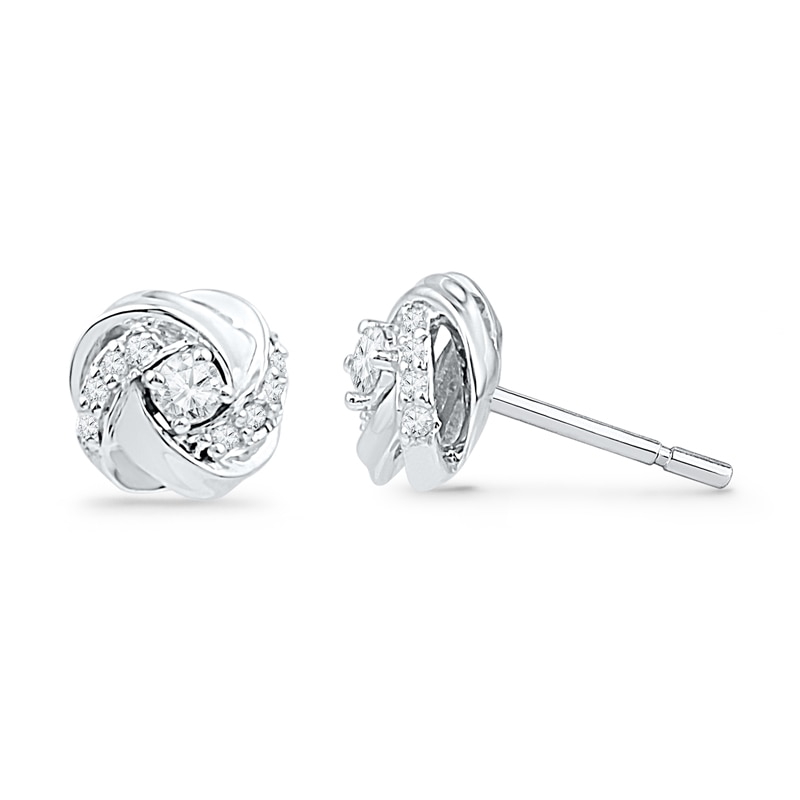 0.13 CT. T.W. Diamond Love Knot Stud Earrings in 10K White Gold|Peoples Jewellers