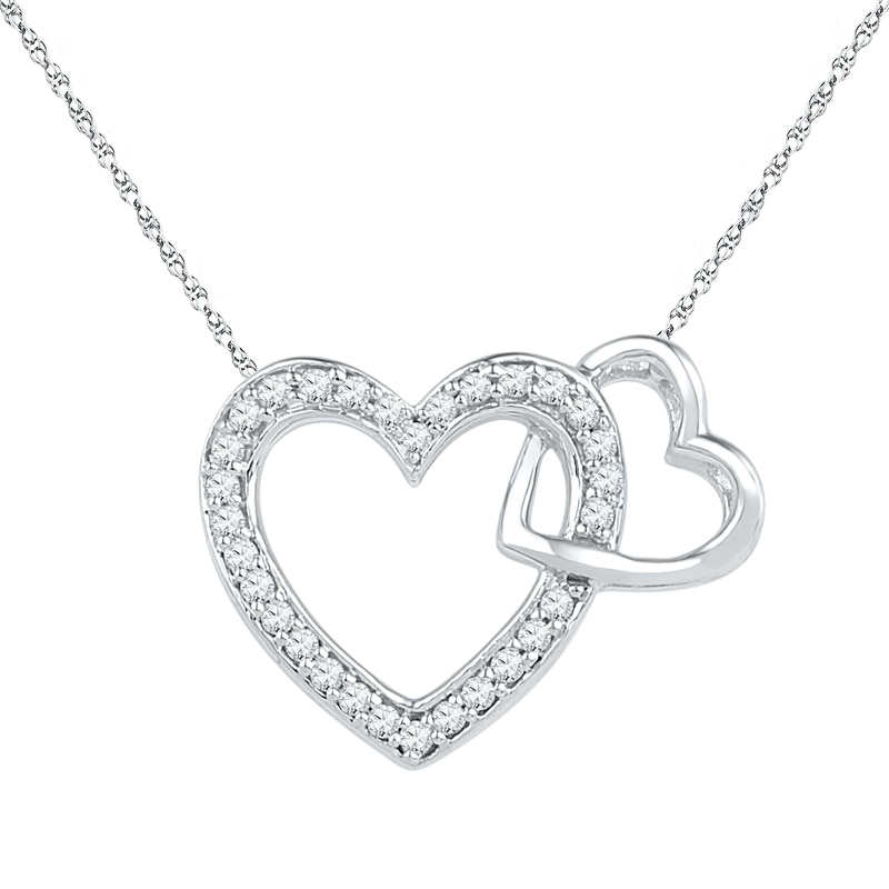 0.13 CT. T.W. Diamond Double Heart Pendant in 10K White Gold|Peoples Jewellers