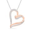 Thumbnail Image 0 of 0.16 CT. T.W. Diamond Ribbon Tilted Heart Pendant in 10K Rose Gold