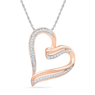 0.16 CT. T.W. Diamond Ribbon Tilted Heart Pendant in 10K Rose Gold