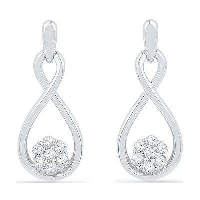 0.10 CT. T.W. Diamond Cluster Infinity Drop Earrings in 10K White Gold