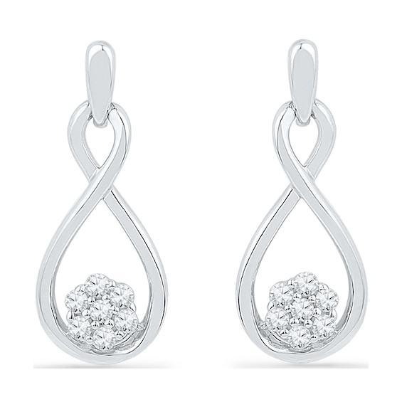 0.10 CT. T.W. Diamond Cluster Infinity Drop Earrings in 10K White Gold