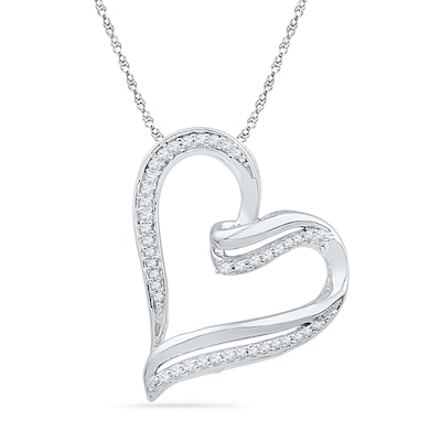 0.16 CT. T.W. Diamond Ribbon Tilted Heart Pendant in 10K White Gold