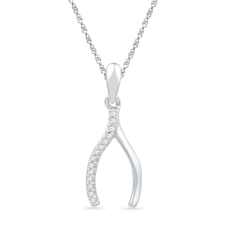 Diamond Accent Wishbone Pendant in 10K Gold