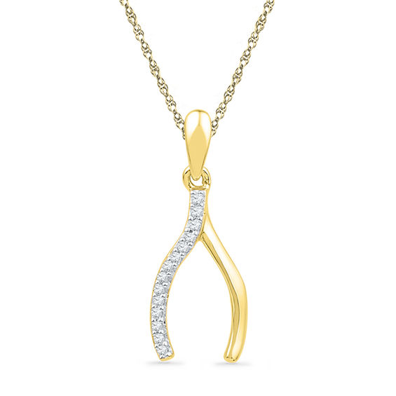 Diamond Accent Wishbone Pendant in 10K Gold