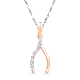 Diamond Accent Wishbone Pendant in 10K Rose Gold