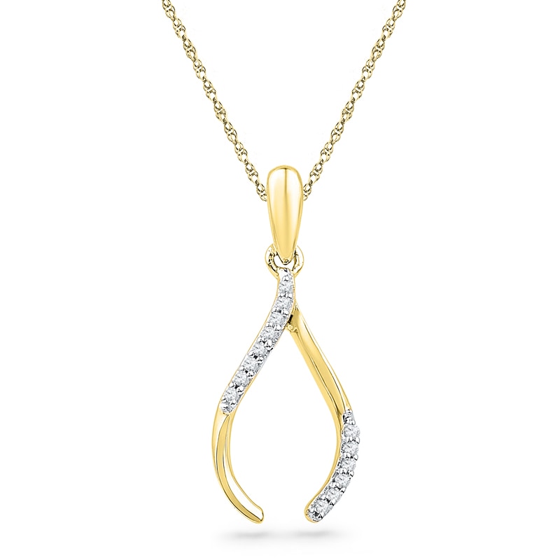 Main Image 1 of Diamond Accent Wishbone Pendant in 10K Gold