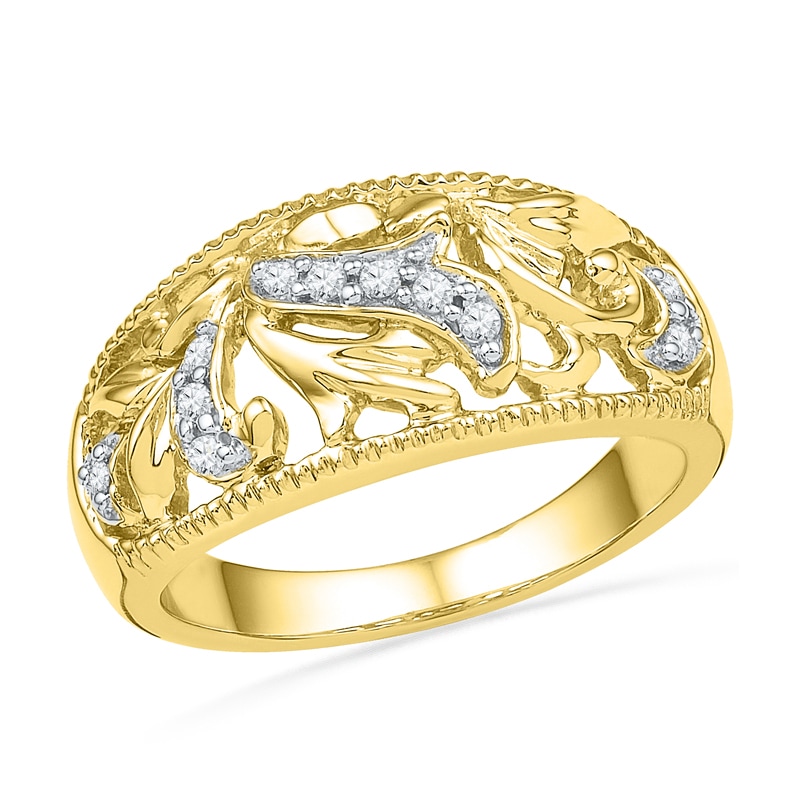 0.13 CT. T.W. Diamond Floral Dome Ring in Sterling Silver and 14K Gold Plate|Peoples Jewellers
