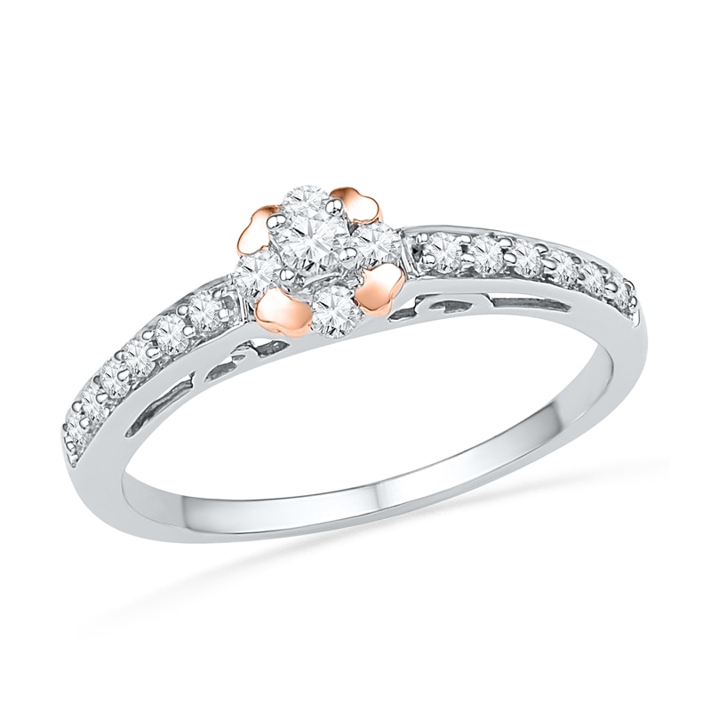 0.33 CT. T.W. Princess-Cut Diamond Frame Promise Ring in Sterling Silver and 10K Rose Gold|Peoples Jewellers