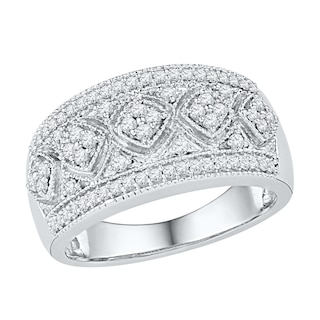 0.33 CT. T.W. Diamond Five Stone Cluster Frame Band in Sterling Silver