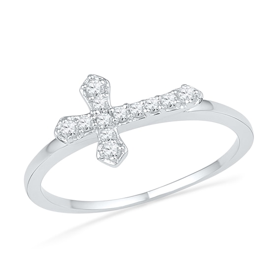 0.13 CT. T.W. Diamond Sideways Cross Ring in Sterling Silver