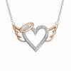 Diamond Accent Heart with Wings and Halo Pendant in Sterling Silver and 10K Rose Gold