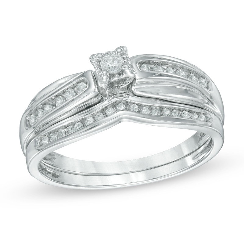 0.16 CT. T.W. Diamond Bridal Set in Sterling Silver|Peoples Jewellers