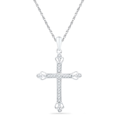 0.13 CT. T.W. Diamond Cross Pendant in 10K White Gold