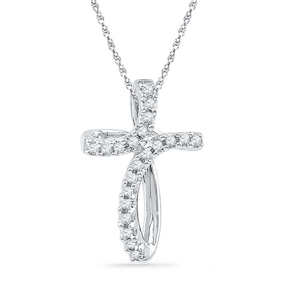 Diamond Accent Loop Cross Pendant in 10K White Gold