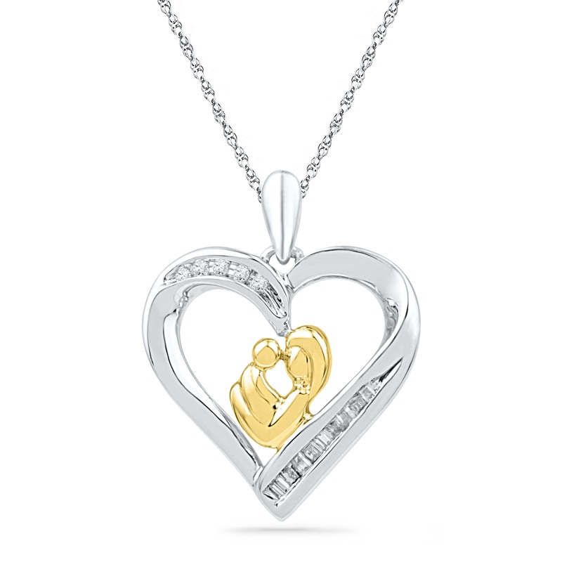 0.10 CT. T.W. Diamond Motherly Love Heart Pendant in Sterling Silver and 14K Gold Plate