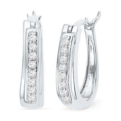 0.16 CT. T.W. Diamond Oval Hoop Earrings in Sterling Silver