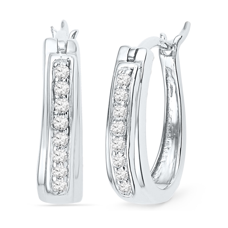 0.16 CT. T.W. Diamond Oval Hoop Earrings in Sterling Silver|Peoples Jewellers