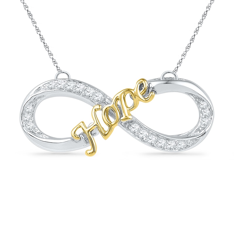 0.10 CT. T.W. Diamond Sideways Infinity with "Hope" Necklace in Sterling Silver and 14K Gold Plate|Peoples Jewellers