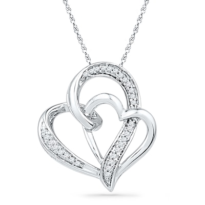 0.13 CT. T.W. Diamond Double Heart Pendant in Sterling Silver